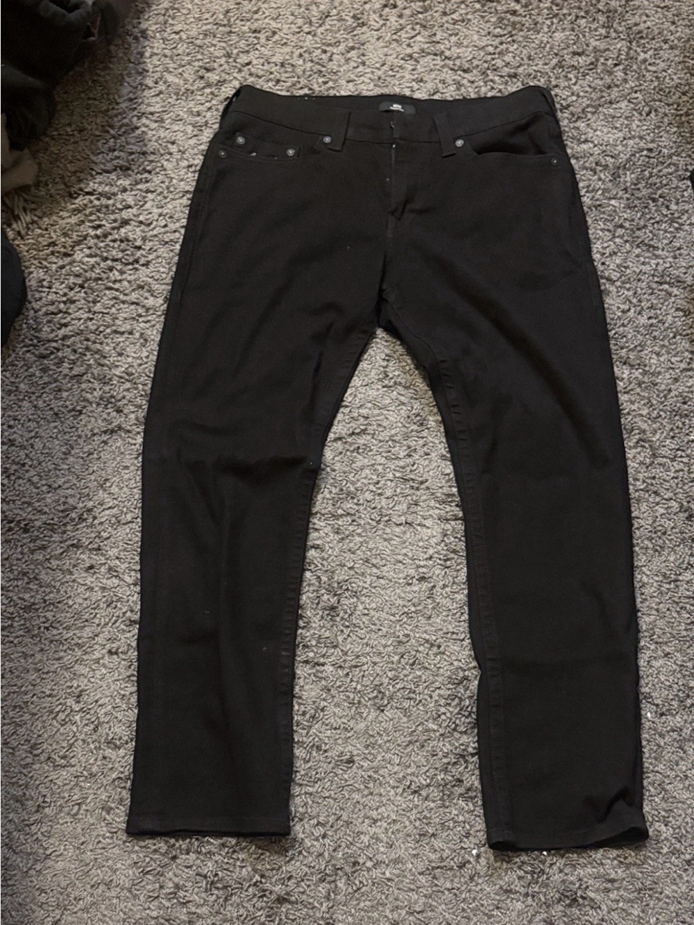 True Religion Geno Relaxed Straight Jeans Black Dark Wash Denim Button Zip Logo